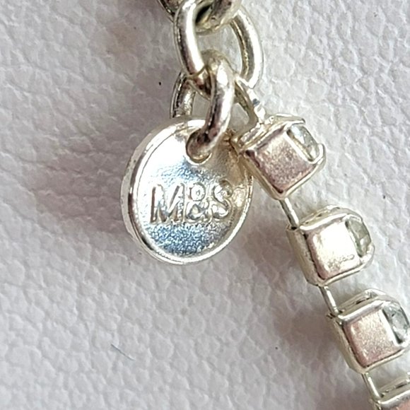 M&S Rhinestone Necklace V-Neck in Silver Tone Metal 16-19" Vintage Glam DH774 - Picture 6 of 8